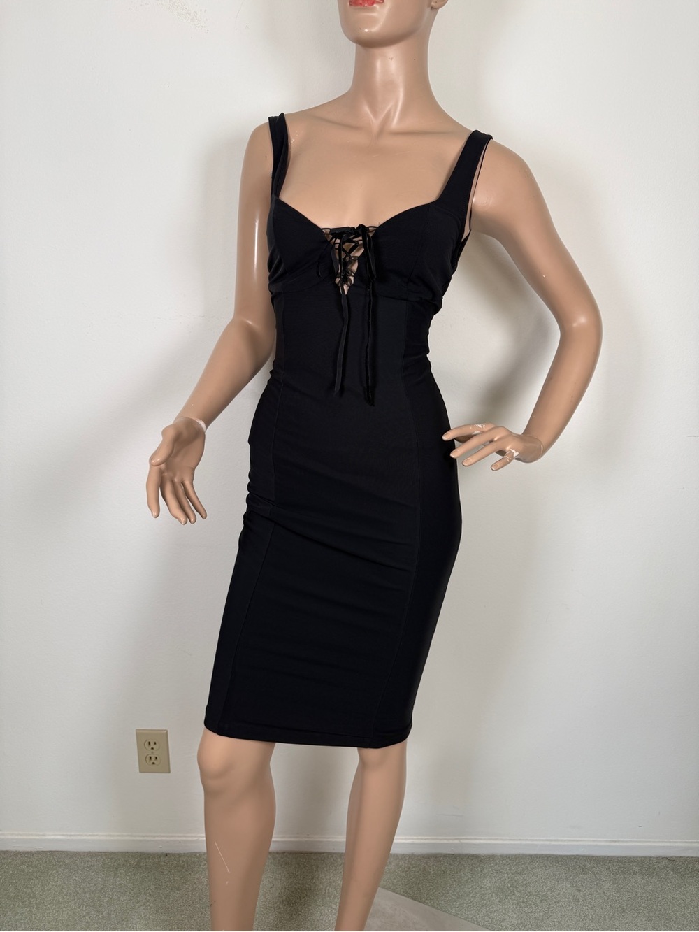 Wheels & Dollbaby Black Lace-Up Midi Bodycon Dress - Women